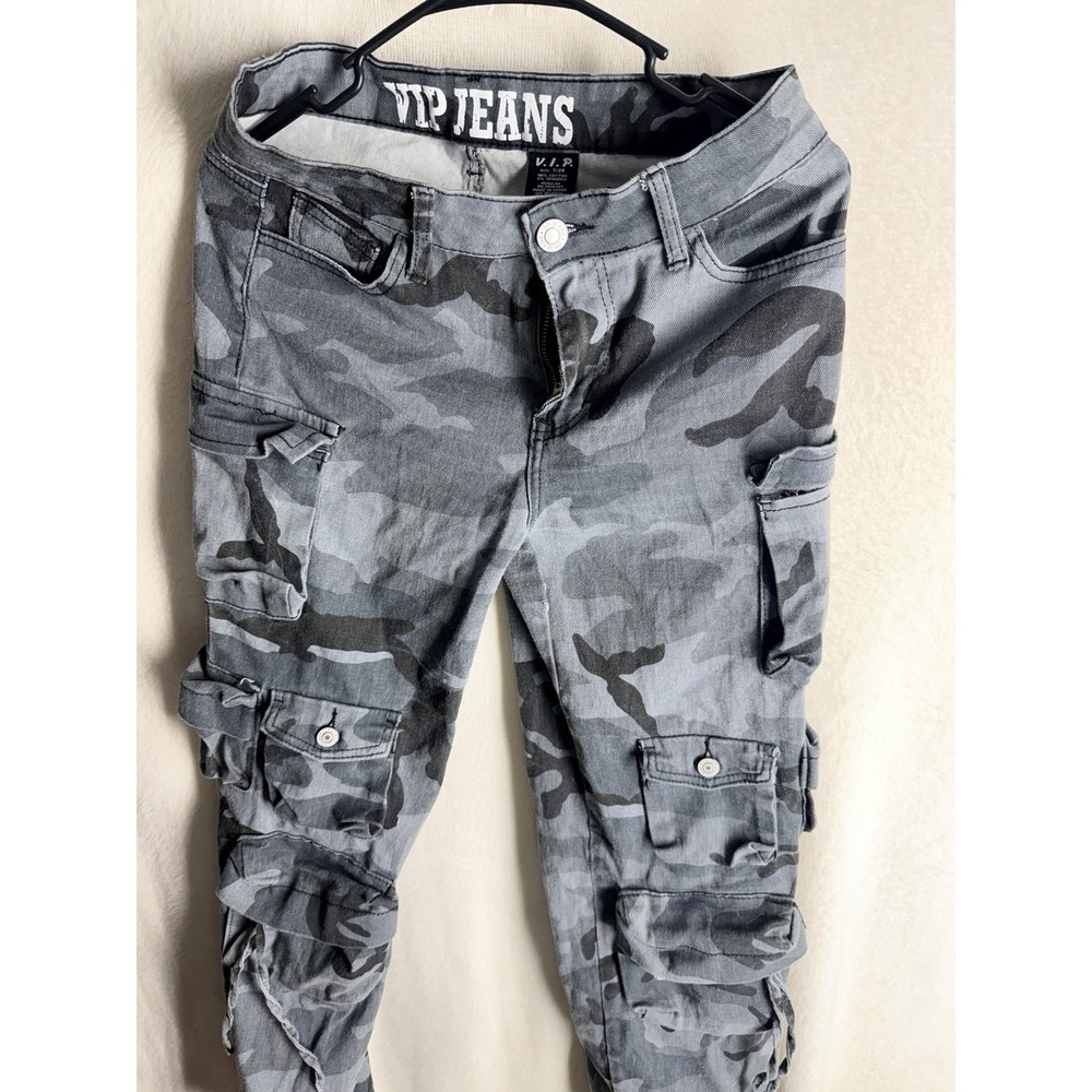 VIP Jeans Womens 7/28 Gray Camo Camouflage Skinny Stretch Jeans Y2K 2000s